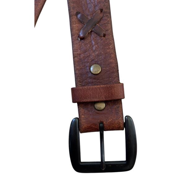 Aeropostale Mens Brown Distressed Leather Belt X Pattern Sz XL 44"x1.5" Wide - Picture 4 of 7